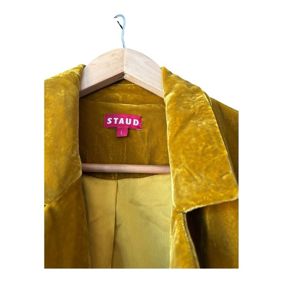 STAUD Madden Velvet Blazer In Ocher Size L - Picture 4 of 13